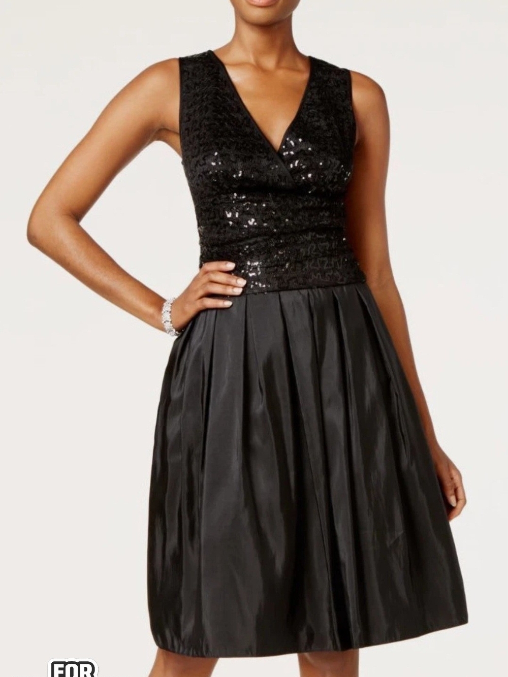 S.L. Fashions Black Evening Dress with Sequin Detail